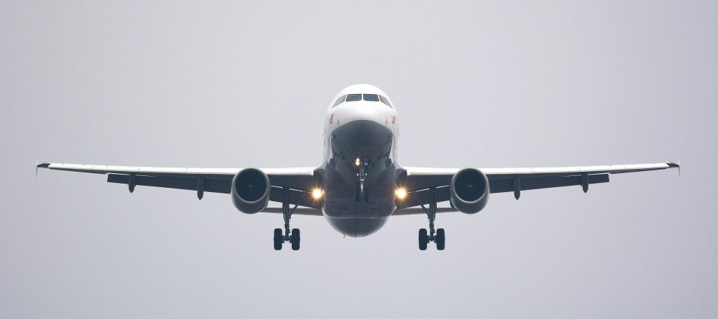 Airplane flying through the air